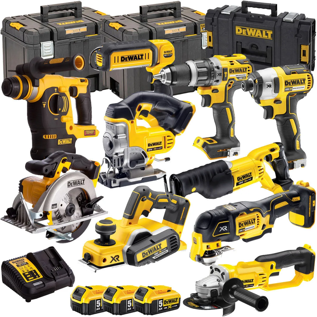 Dewalt 10 Piece 18V Li-ion Kit 3 x 5.0Ah Batteries & Charger DEW-KIT4M