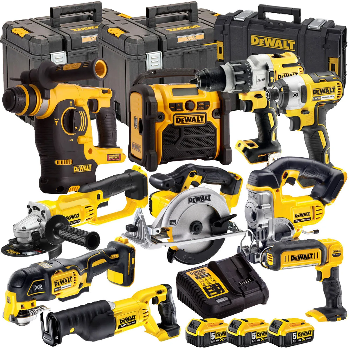 Dewalt 18V 10 Piece Cordless Power Tool Kit with 3 x 5.0Ah Batteries T4TKIT-831