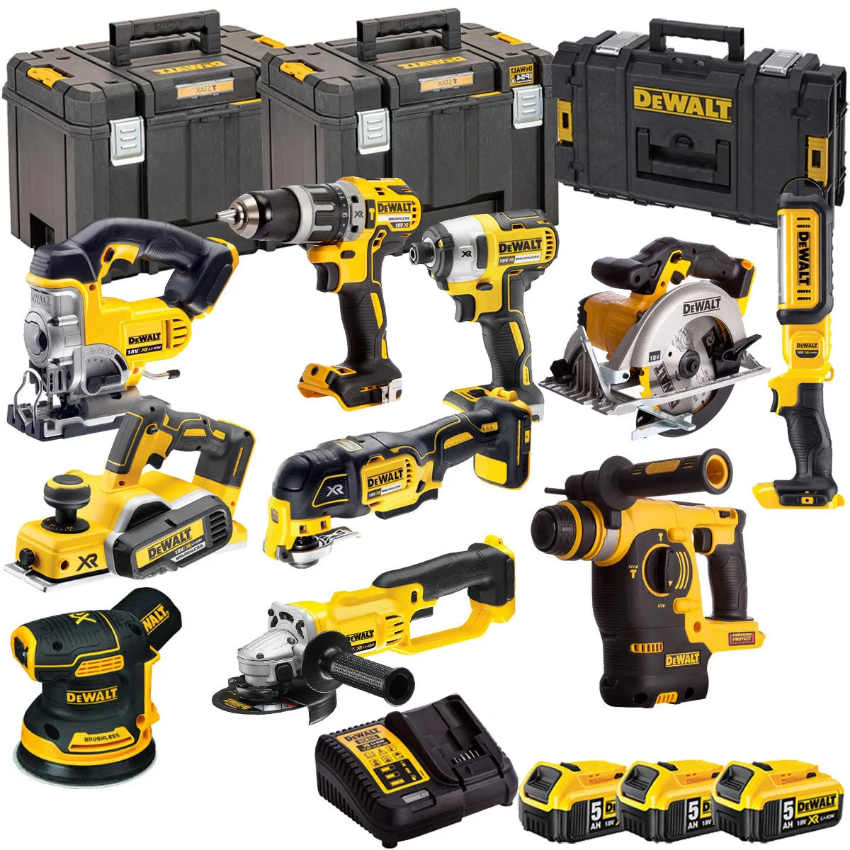 Dewalt 18V 10 Piece Power Tool Kit with 3 x 5.0Ah Batteries T4TKIT-494