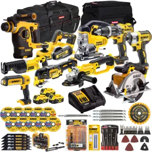 Dewalt 18V 10 Piece Power Tool Kit with 3 x 5.0Ah Battery Charger & Accessories Set T4TKIT-17218