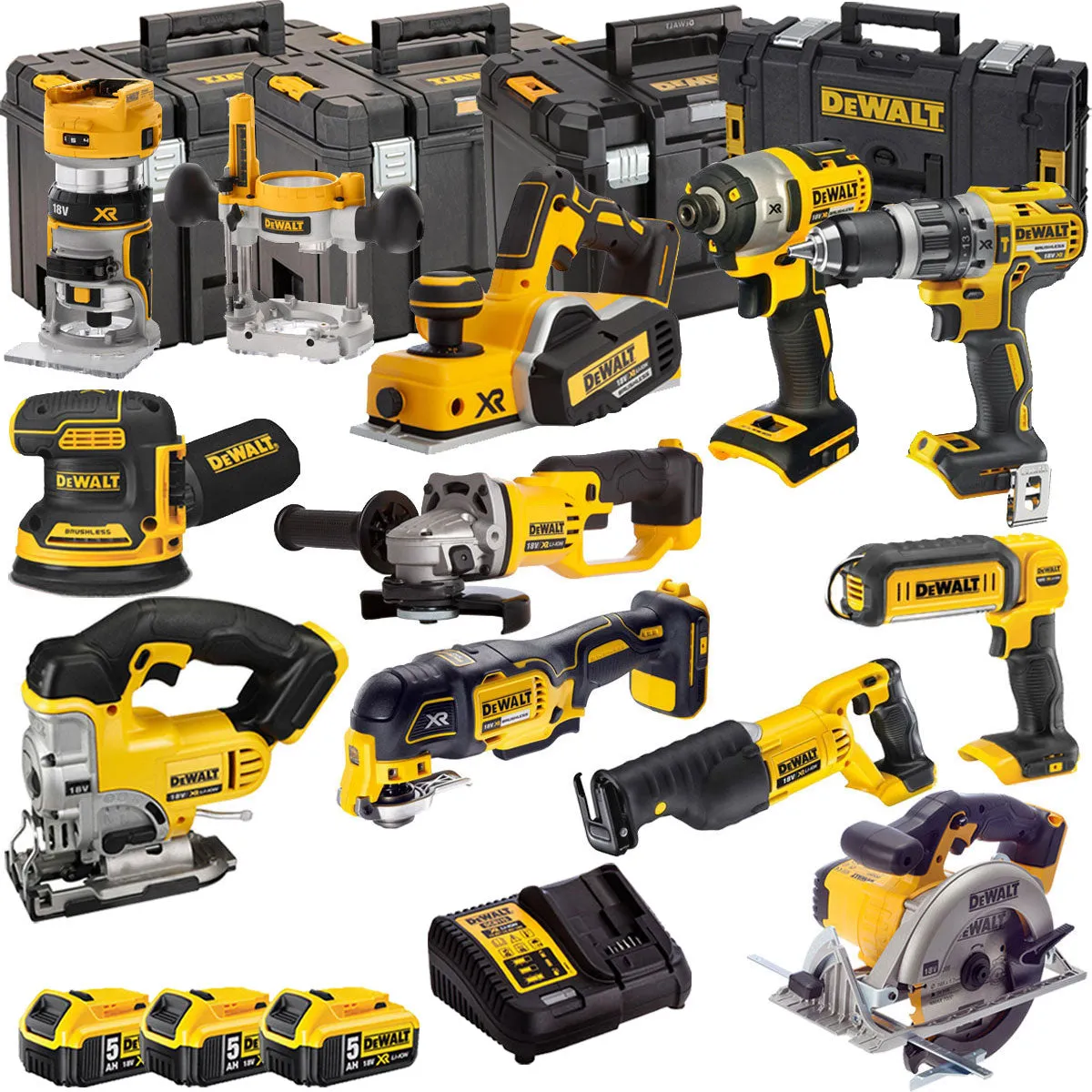 Dewalt 18V 11 Piece Power Tool Kit with 3 x 5.0Ah Batteries T4TKIT-5130