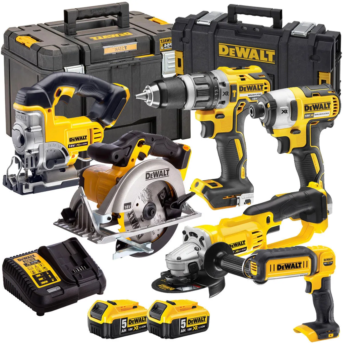 Dewalt 18V 6 Piece Cordless Power Tool Kit with 2 x 5.0Ah Batteries T4TKIT-833