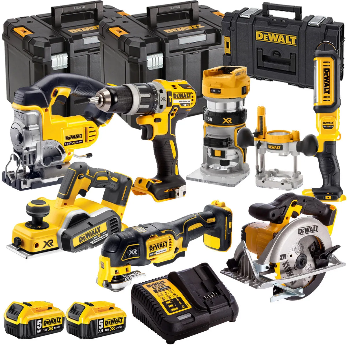 Dewalt 18V 7 Piece Power Tool Kit with 2 x 5.0Ah Batteries & Charger T4TKIT-446