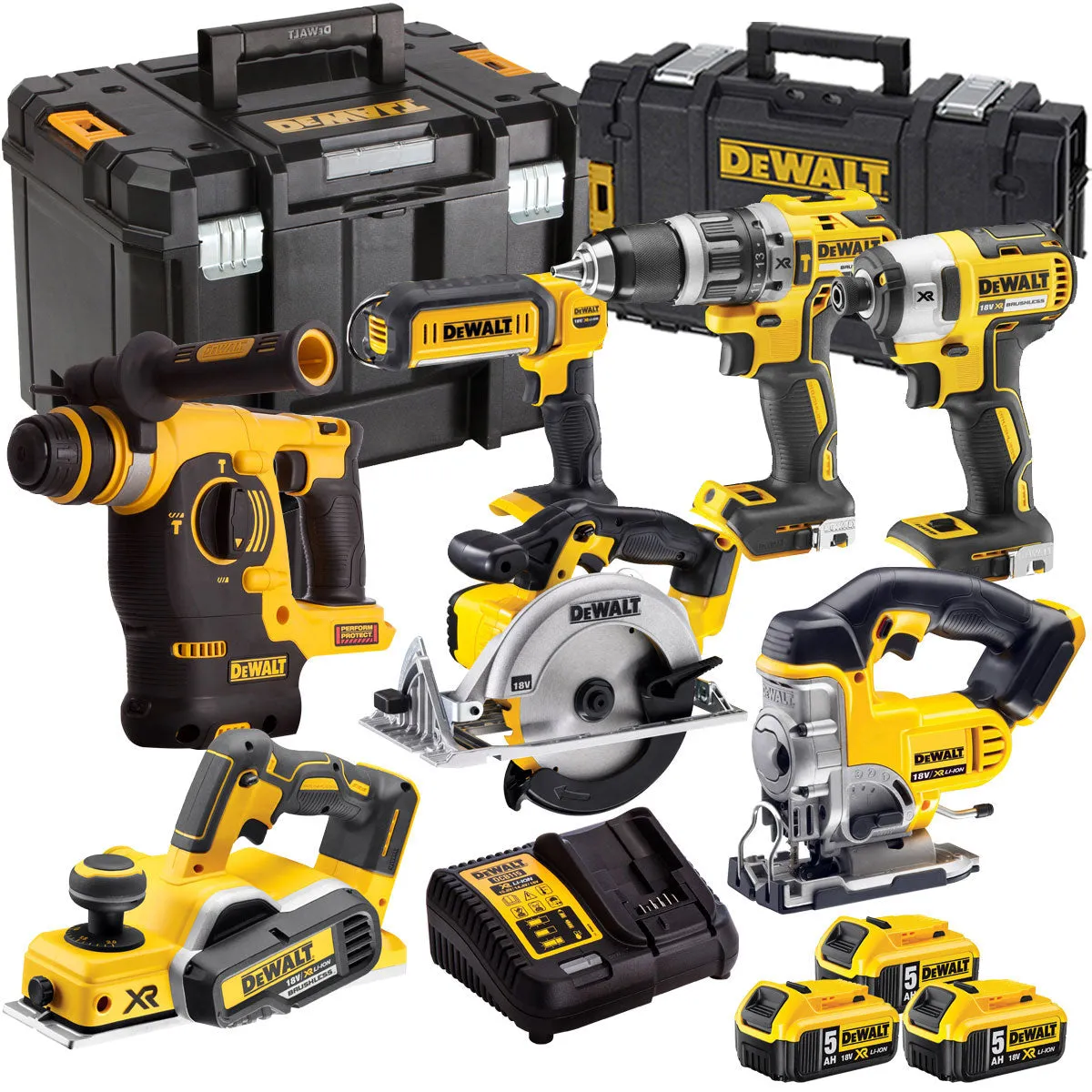 Dewalt 18V 7 Piece Power Tool Kit with 3 x 5.0Ah Batteries T4TKIT-856