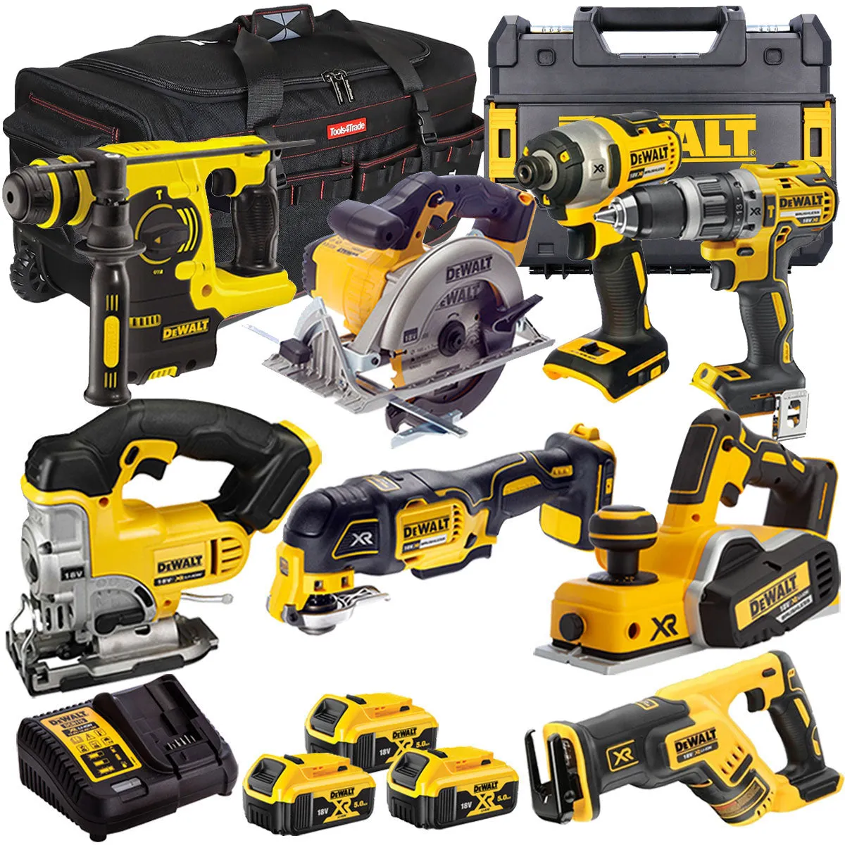 Dewalt 18V 8 Piece Power Tool Kit with 3 x 5.0Ah Battery & Charger T4TKIT-9761