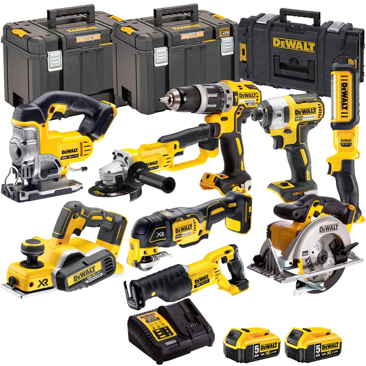 Dewalt 18V 9 Piece Power Tool Kit with 2 x 5.0Ah Batteries T4TKIT-499