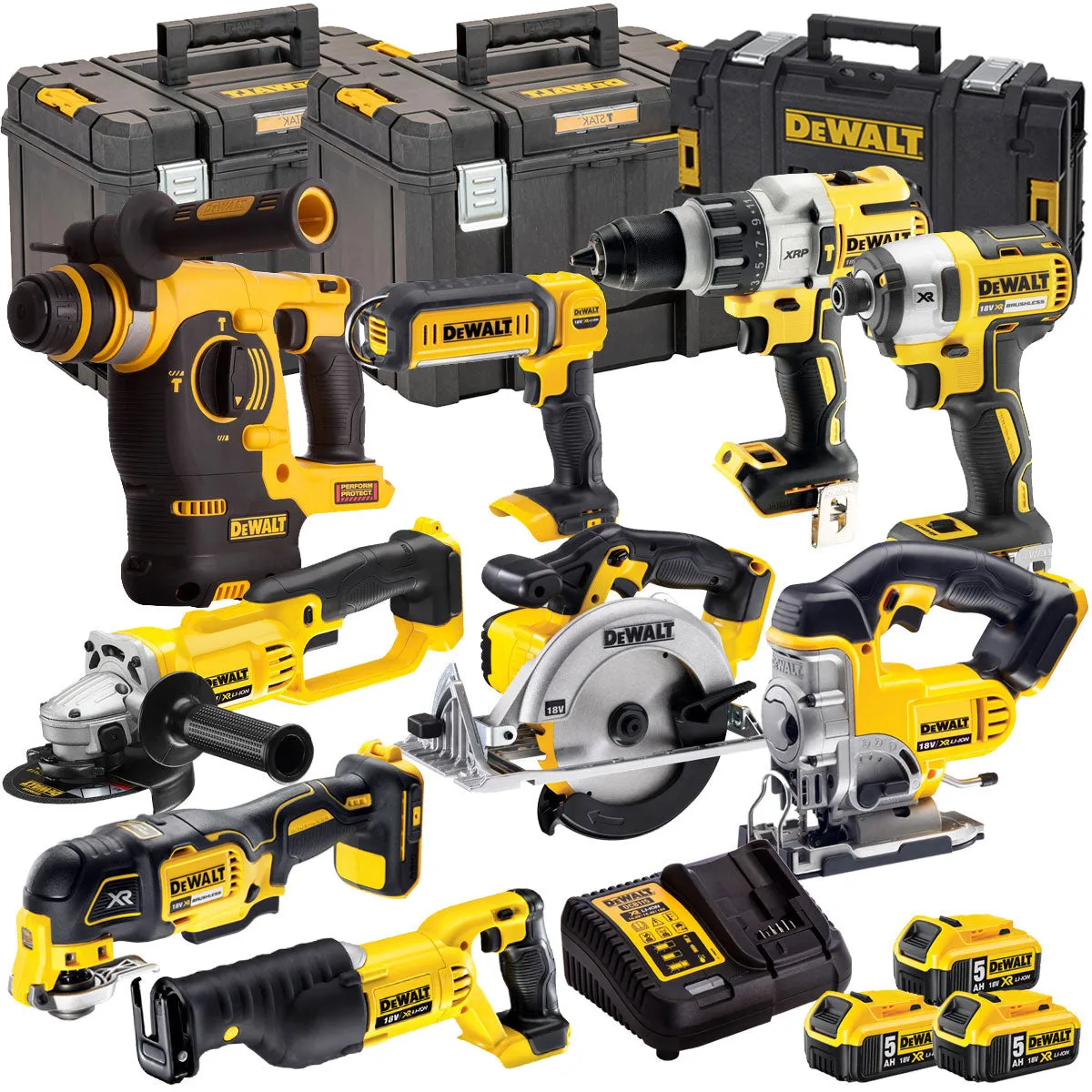 Dewalt 18V 9 Piece Power Tool Kit with 3 x 5.0Ah Batteries T4TKIT-847