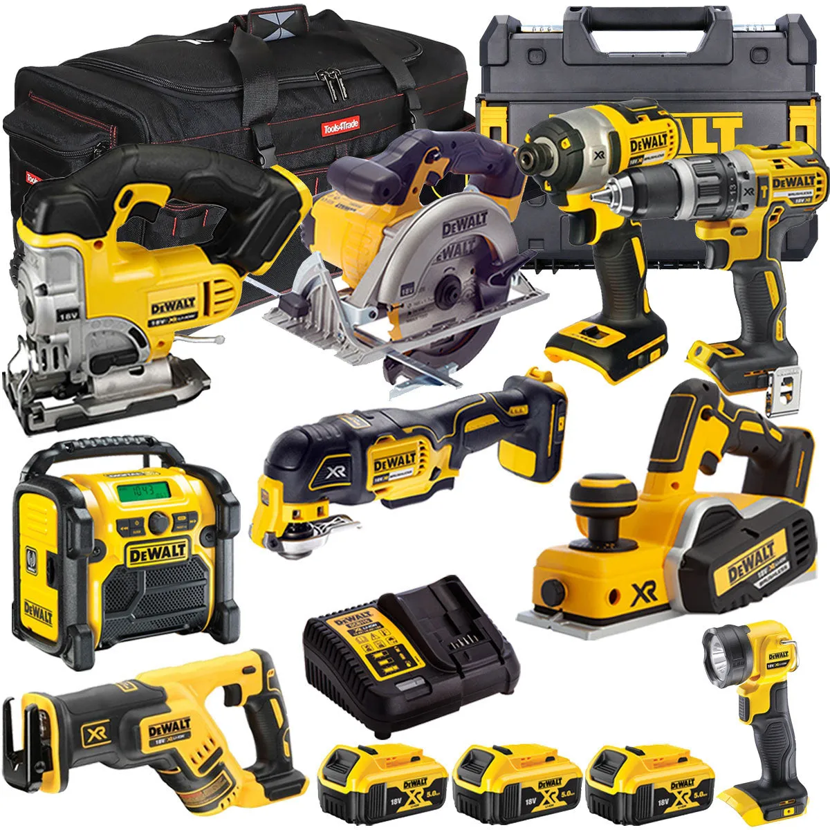Dewalt 18V 9 Piece Power Tool Kit with 3 x 5.0Ah Battery & Charger T4TKIT-9754