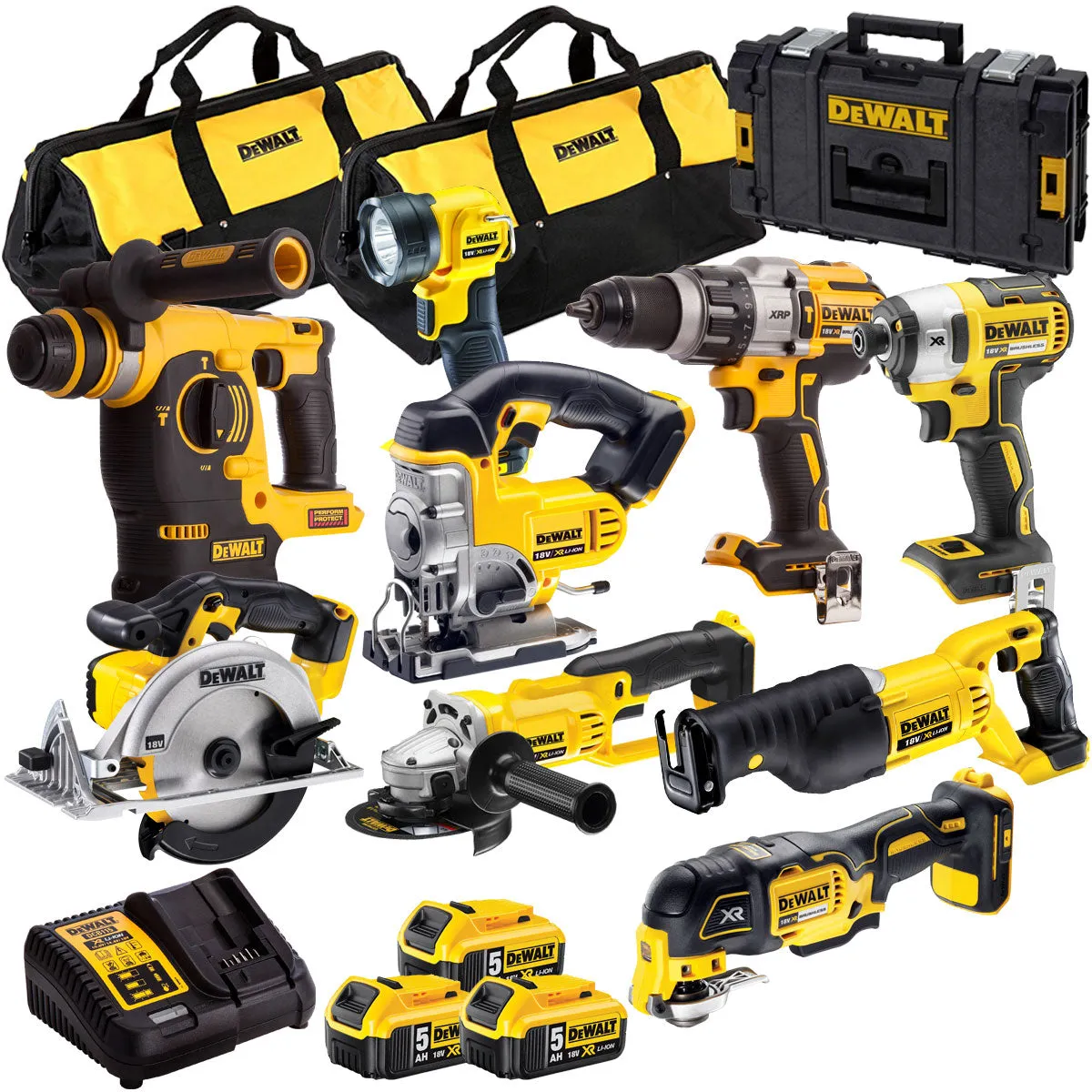 Dewalt 18V XR 9 Piece Power Tool Kit with 3 x 5.0Ah Battery & Charger T4TKIT-844