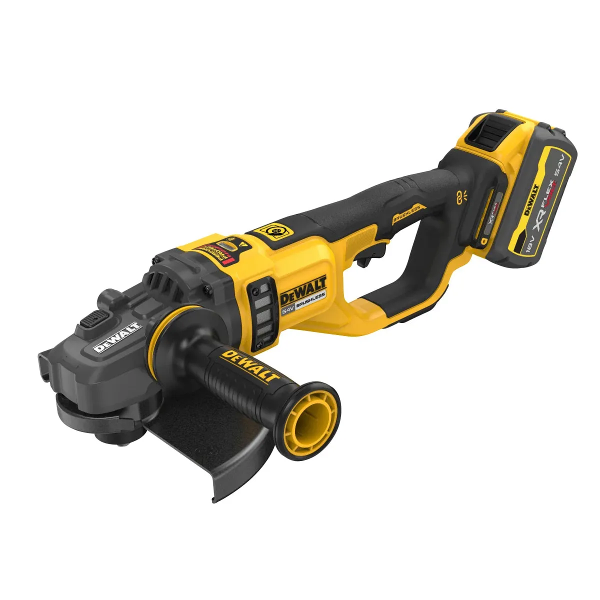 DeWalt DCG460X2 54V Brushless FlexVolt 230mm Angle Grinder with 2 x 9.0/3.0Ah Batteries. Charger & Case