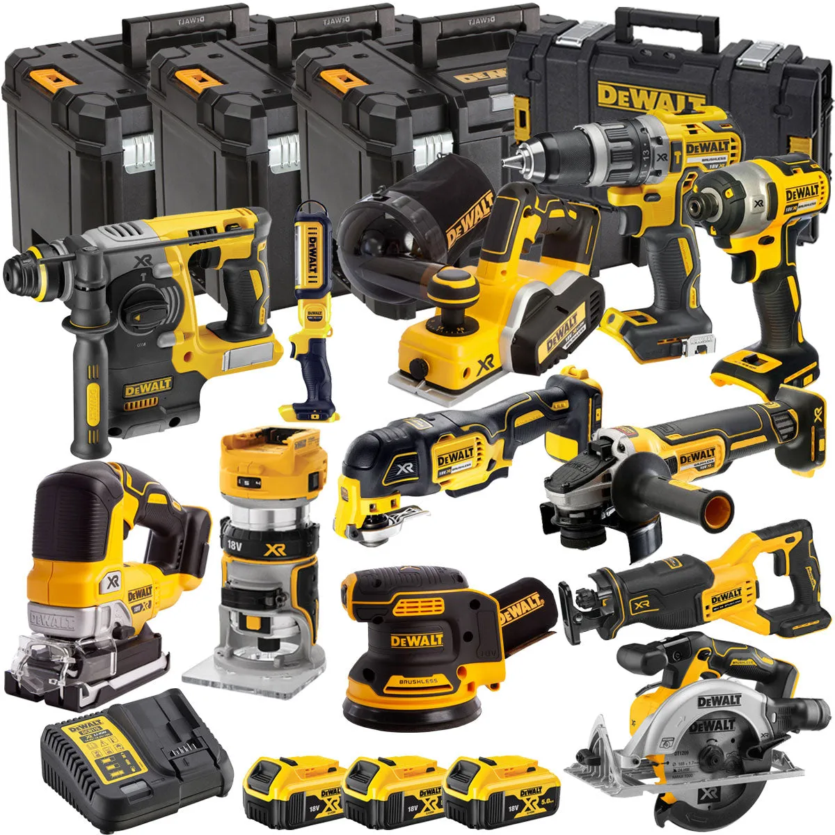 Dewalt DCKT4T12B3 18V Brushless 12 Piece Kit With 3 x 5.0Ah Battery Charger & TStak Tool Storage