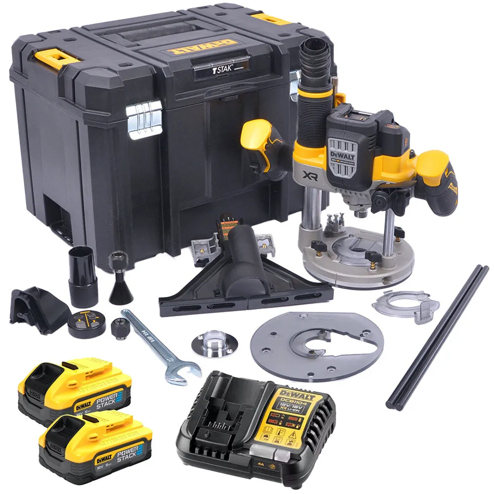 Dewalt DCW620H2-GB 18V XR Brushless 1/2 Plunge Router with 2 x 5.0Ah Powerstack Battery Charger & TSTAK Case