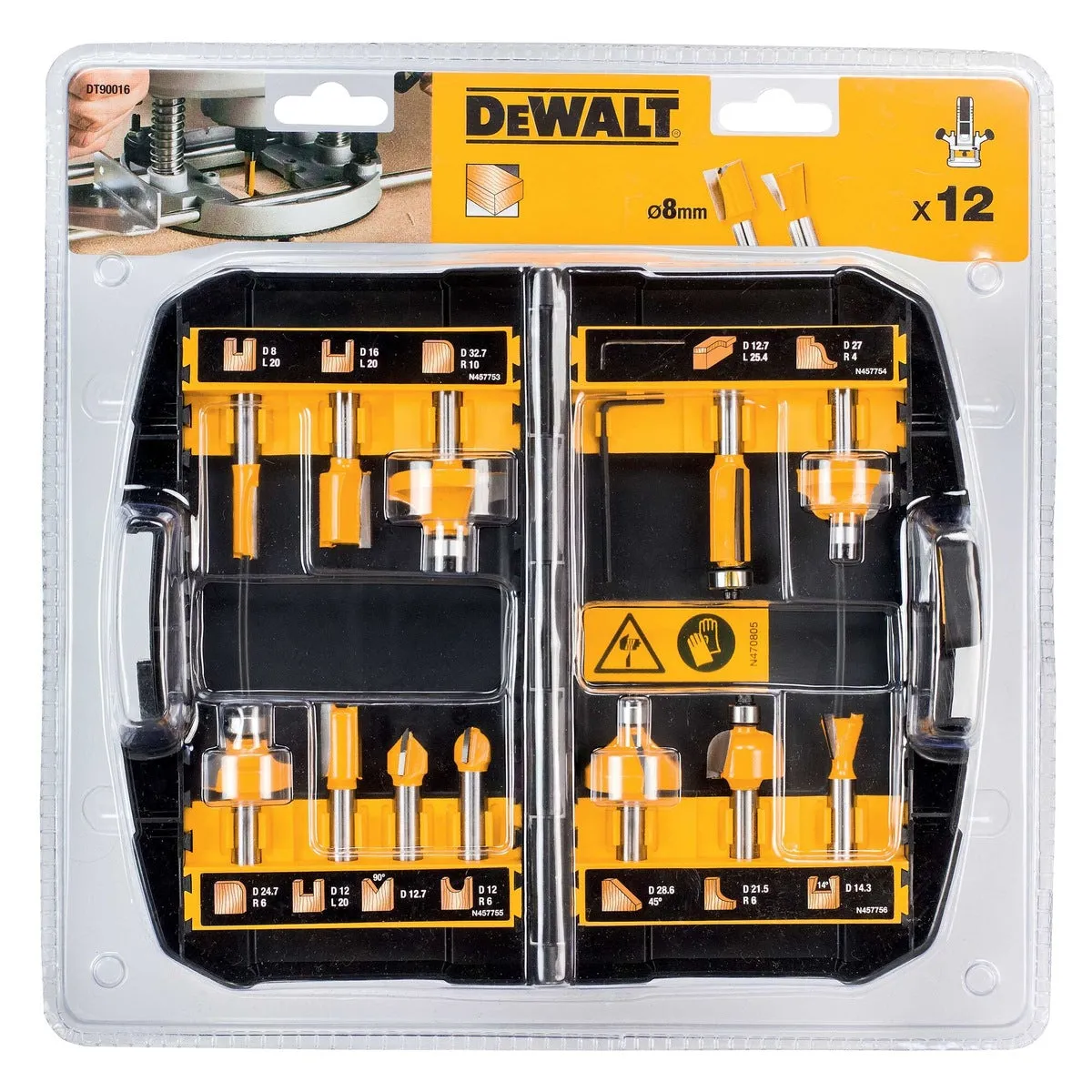 DeWalt DT90016-QZ 8mm Router Bit Set of 12 Pieces