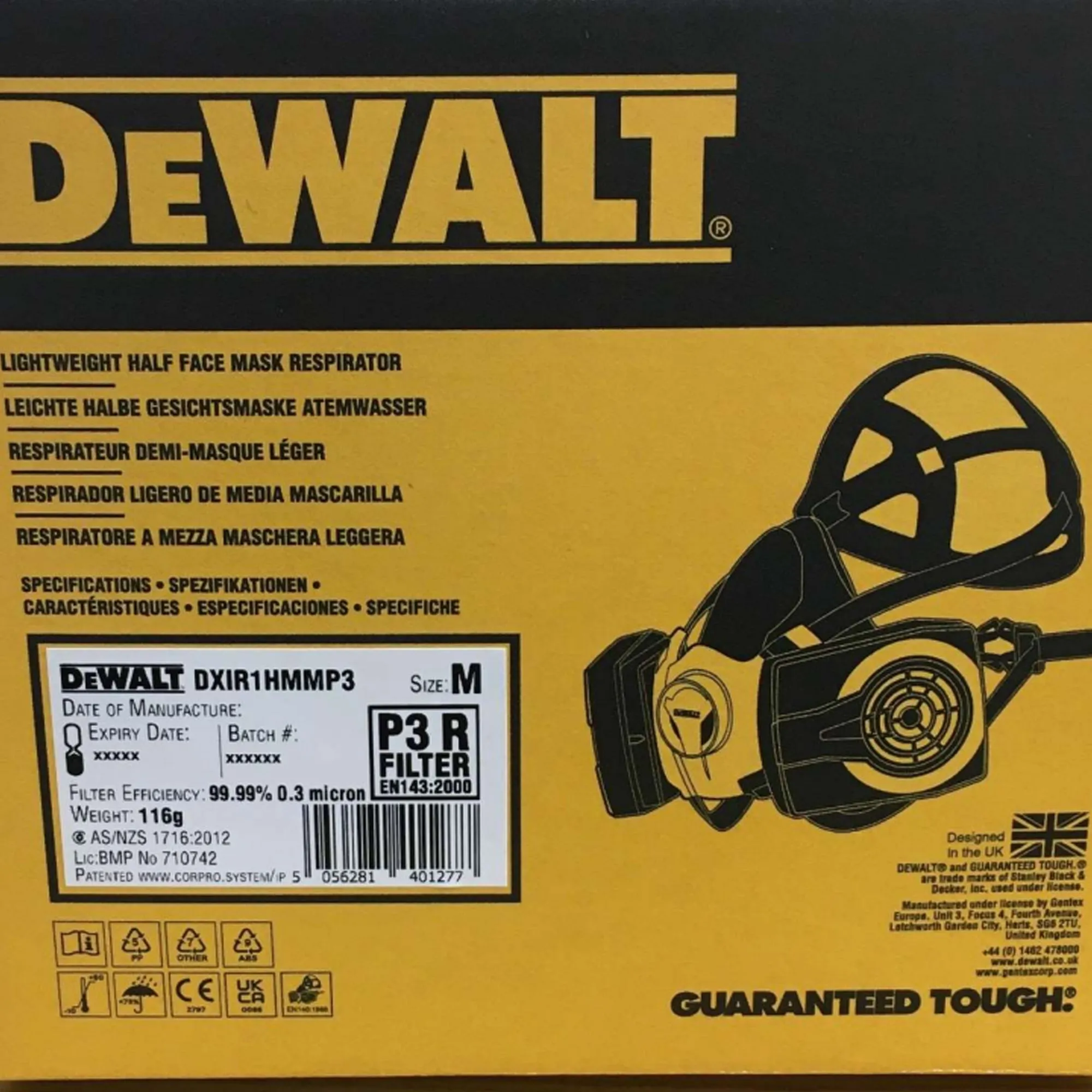 Dewalt Half Face Mask Respirator with A2P3 Filters Medium DXIR1HMMA2P3