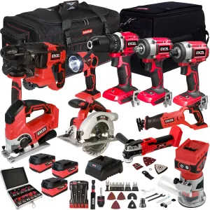 Excel 18V 10 Piece Power Tool Kit with 3 x 5.0Ah Battery Charger & Accessories EXLKIT-17298