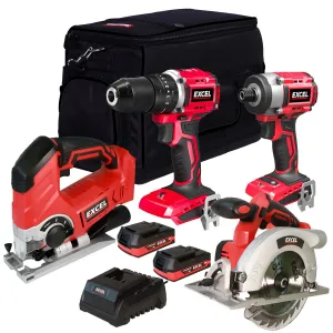 Excel 18V 4 Piece Power Tool Kit with 2 x 2.0Ah Battery & Charger EXLKIT-29296