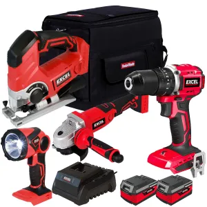 Excel 18V 4 Piece Power Tool Kit with 2 x 4.0Ah Batteries & Charger EXLKIT-16283
