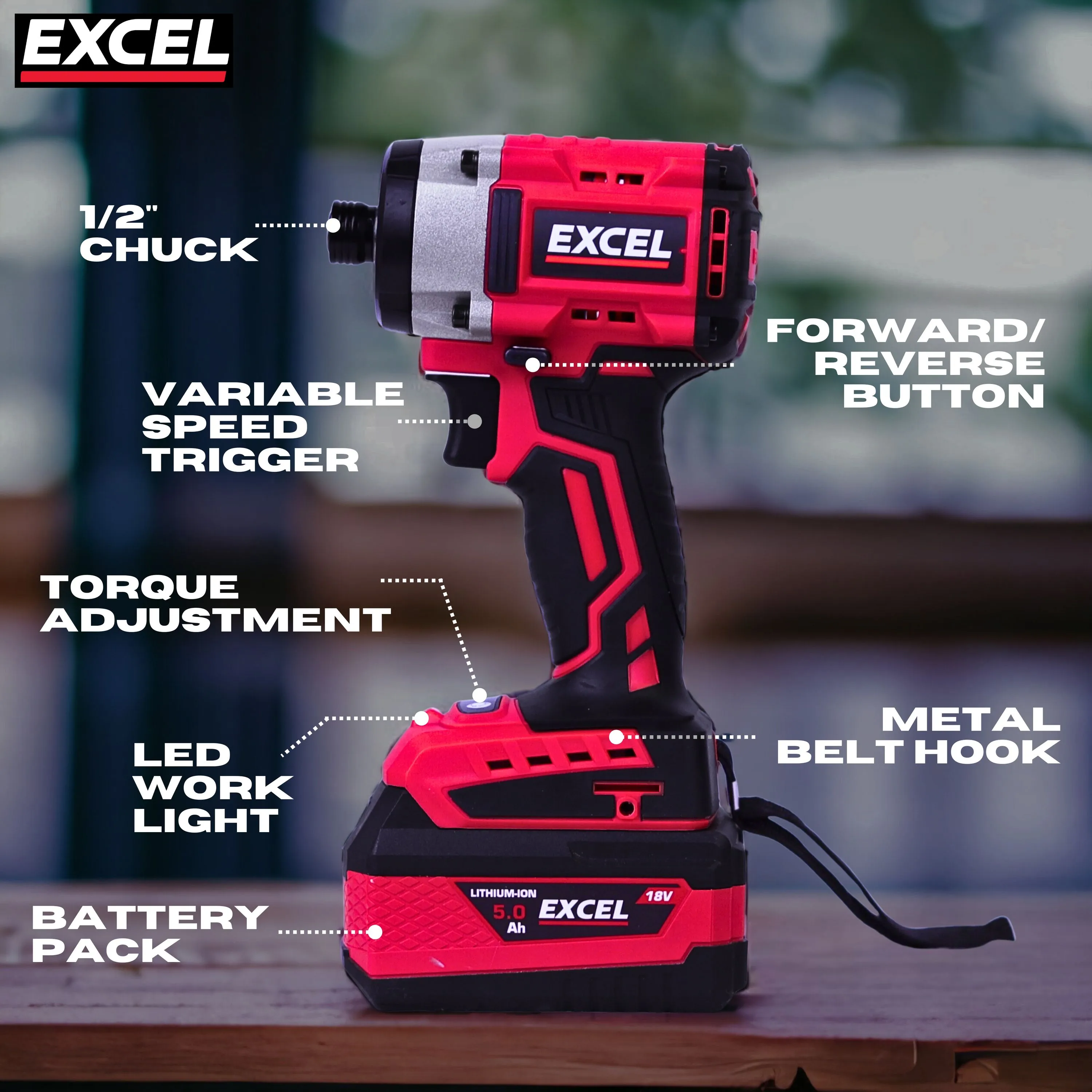 Excel 18V 4 Piece Power Tool Kit with 2 x 4.0Ah Batteries & Charger EXLKIT-16284