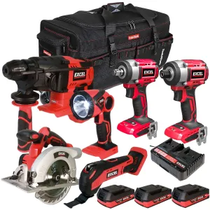 Excel 18V 6 Piece Power Tool Kit with 3 x 2.0Ah Batteries & Charger