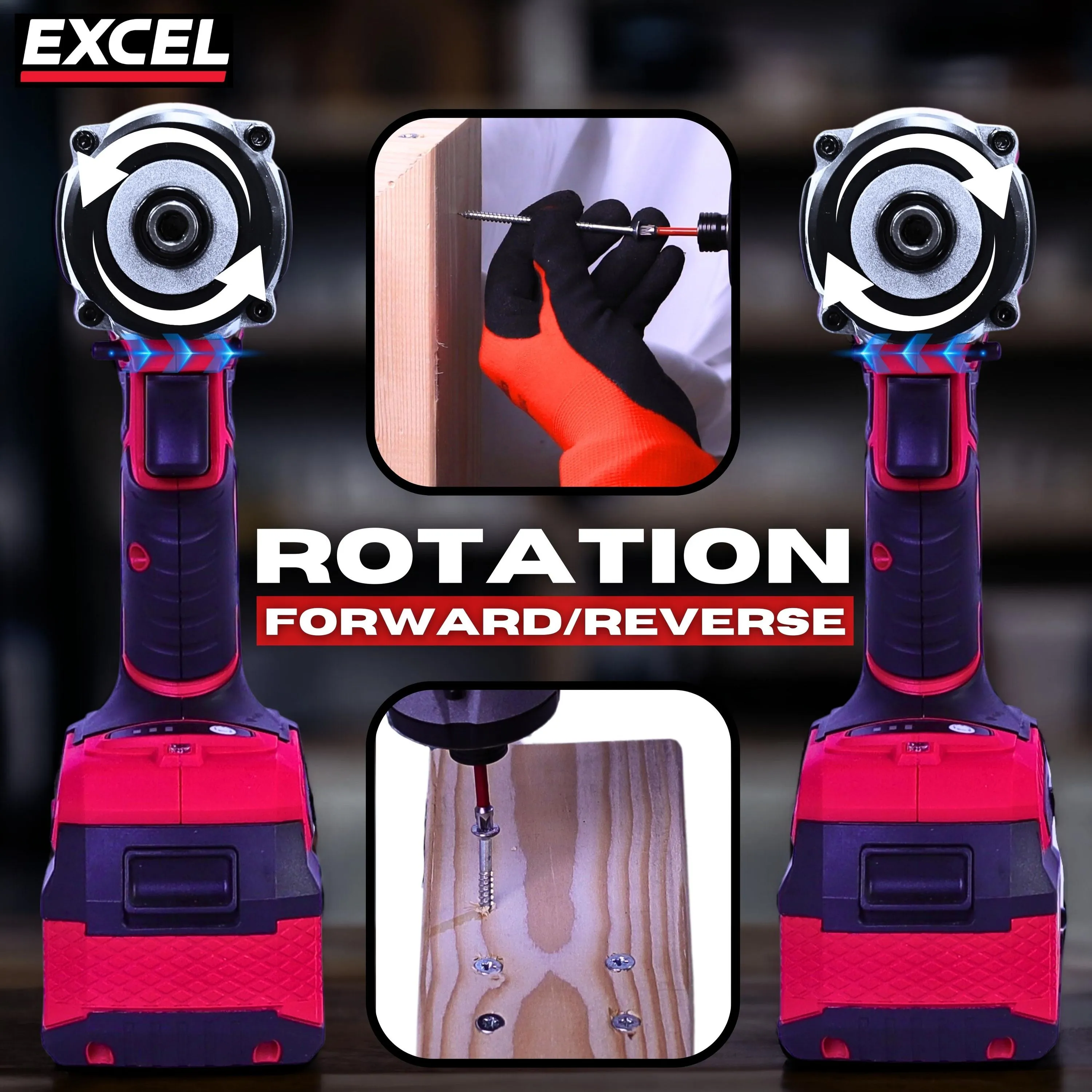 Excel 18V Brushless Twin Pack Impact Driver & Combi Drill with 2 x 4.0Ah Battery & Charger