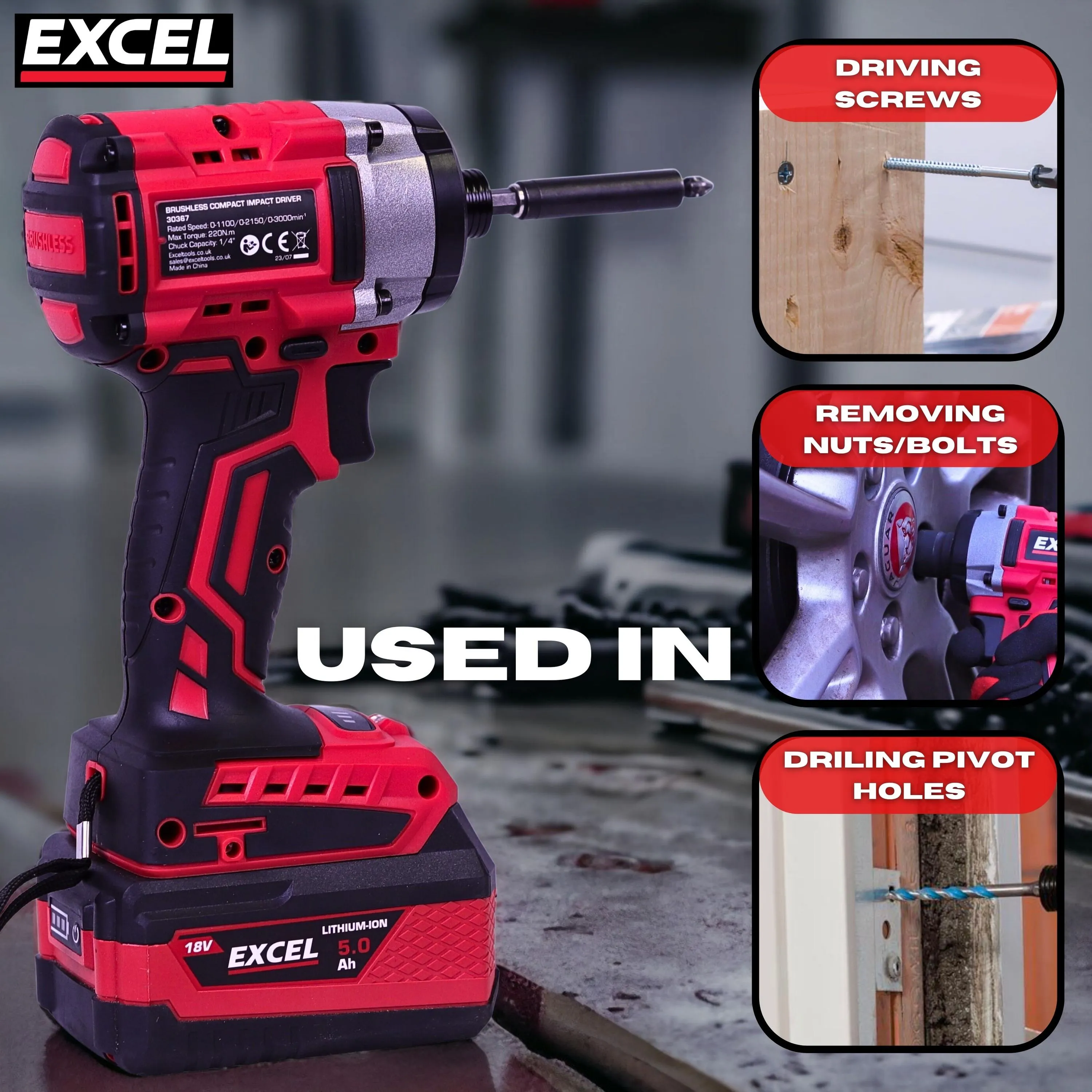 Excel 18V Brushless Twin Pack Impact Driver & Combi Drill with 2 x 4.0Ah Battery & Charger
