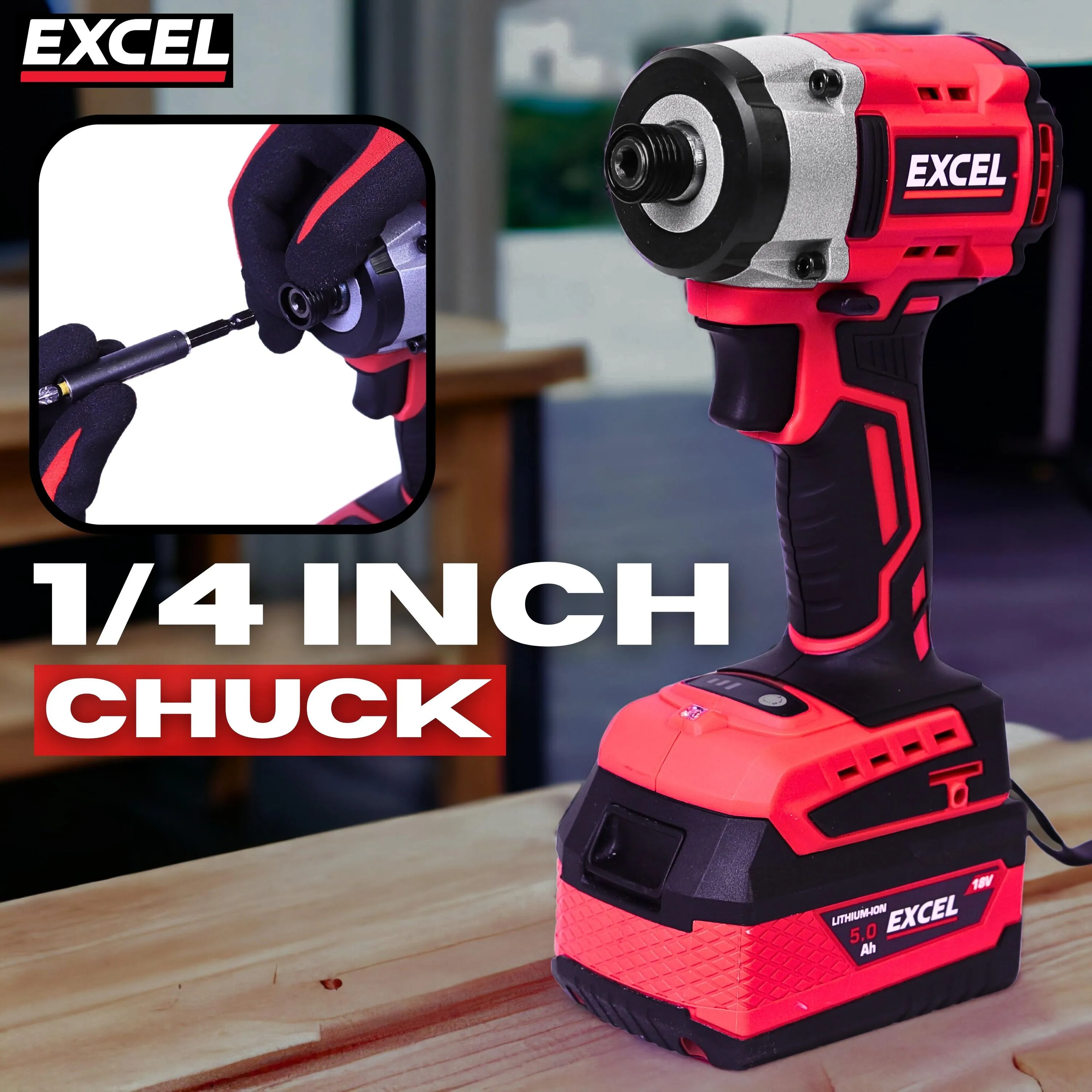 Excel 18V Brushless Twin Pack Impact Driver & Combi Drill with 2 x 4.0Ah Battery & Charger