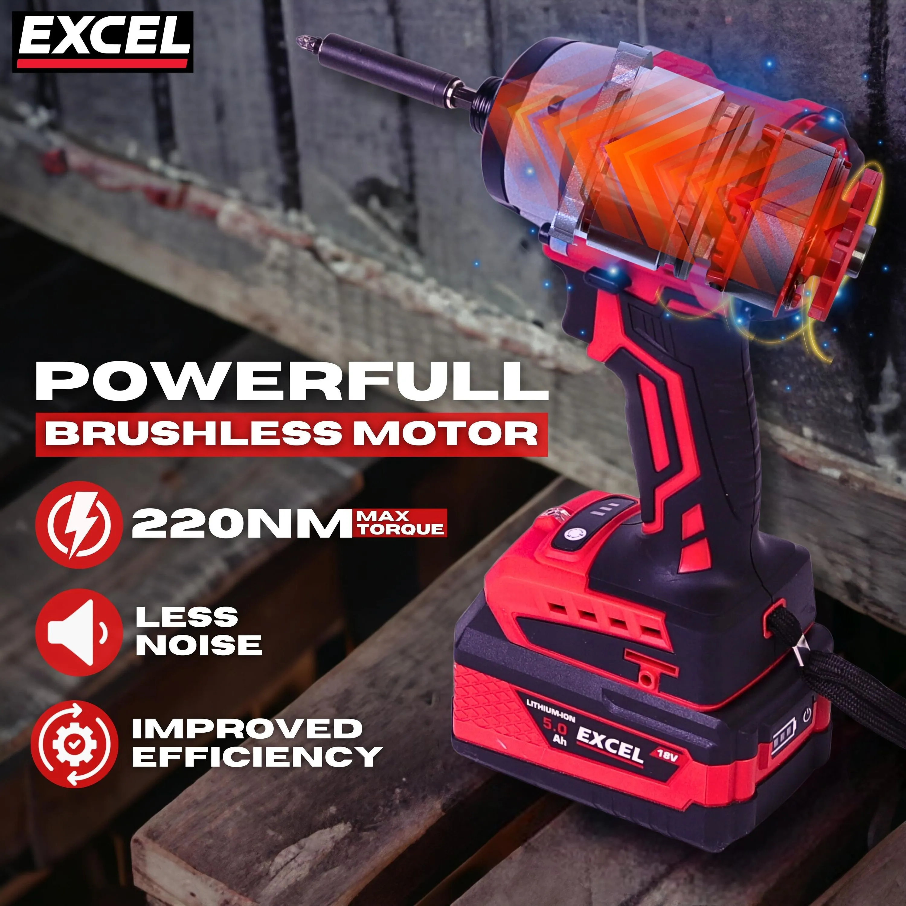 Excel 18V Brushless Twin Pack Impact Driver & Combi Drill with 2 x 4.0Ah Battery & Charger