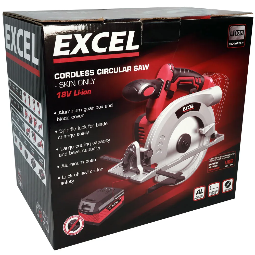 Excel 18V Cordless Circular Saw 165mm with 1 x 2.0Ah Battery & Charger