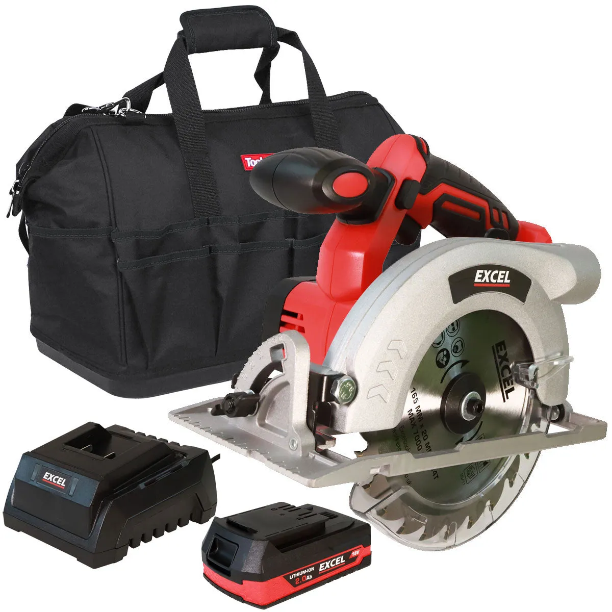 Excel 18V Cordless Circular Saw 165mm with 1 x 2.0Ah Battery Charger & Bag