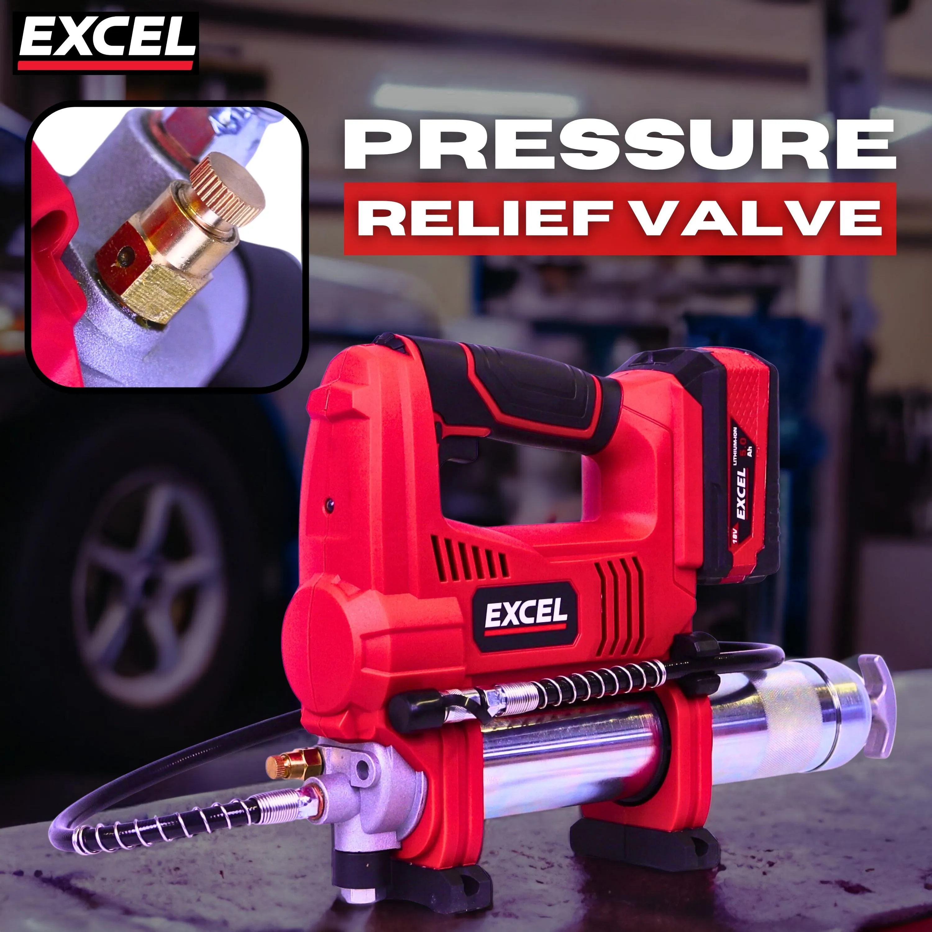 Excel 18V Cordless Grease Gun with 1 x 4.0Ah Battery Charger & Bag