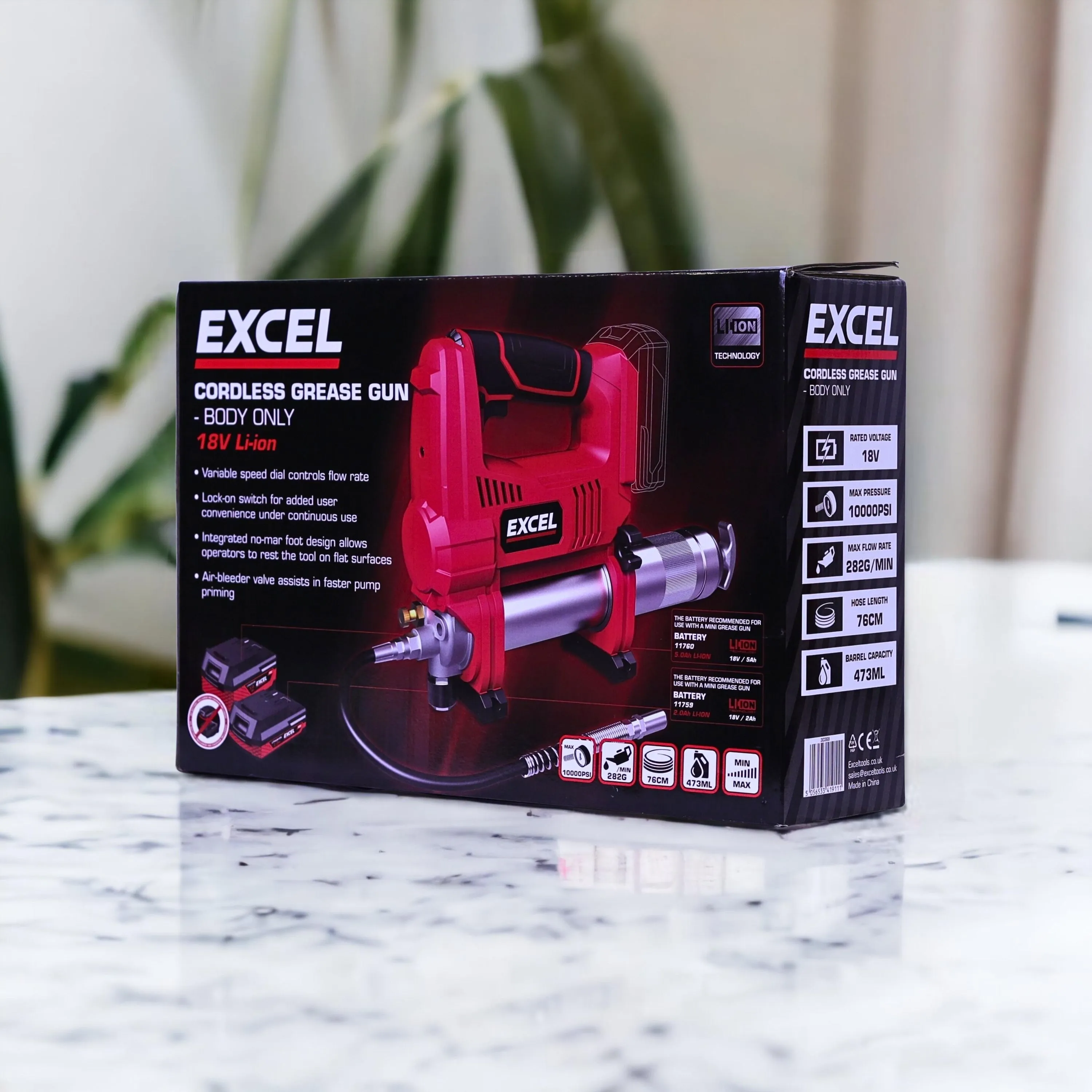 Excel 18V Cordless Grease Gun with 1 x 4.0Ah Battery Charger & Bag