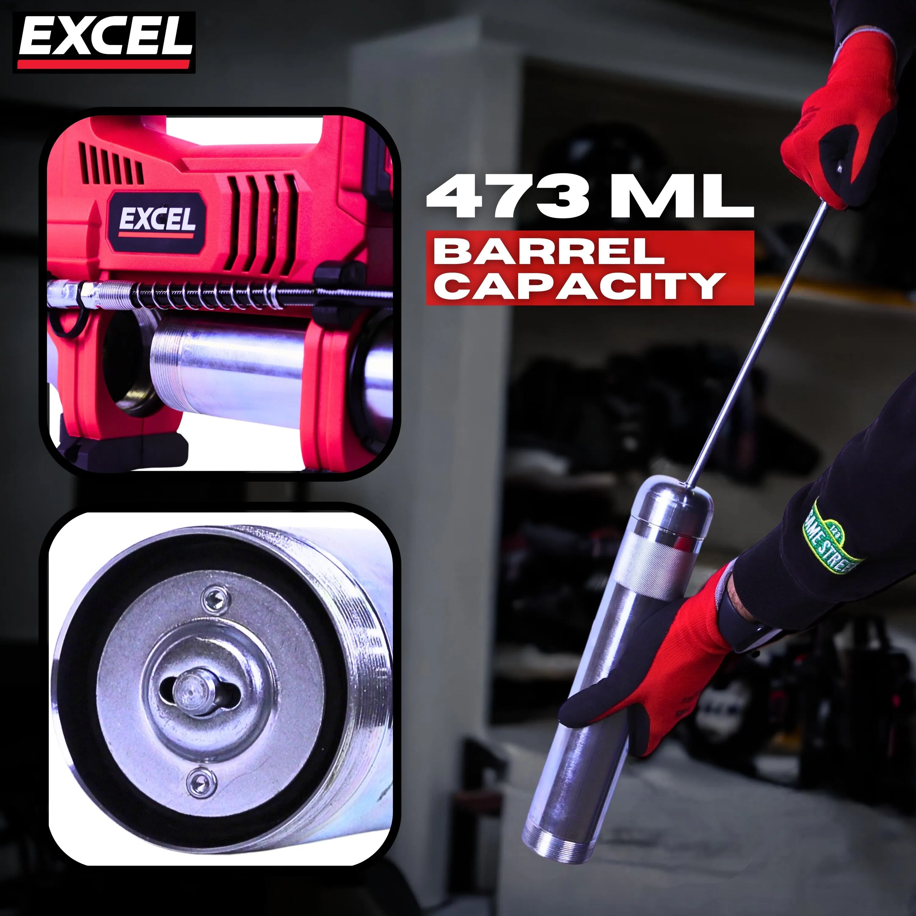 Excel 18V Cordless Grease Gun with 1 x 4.0Ah Battery Charger & Bag