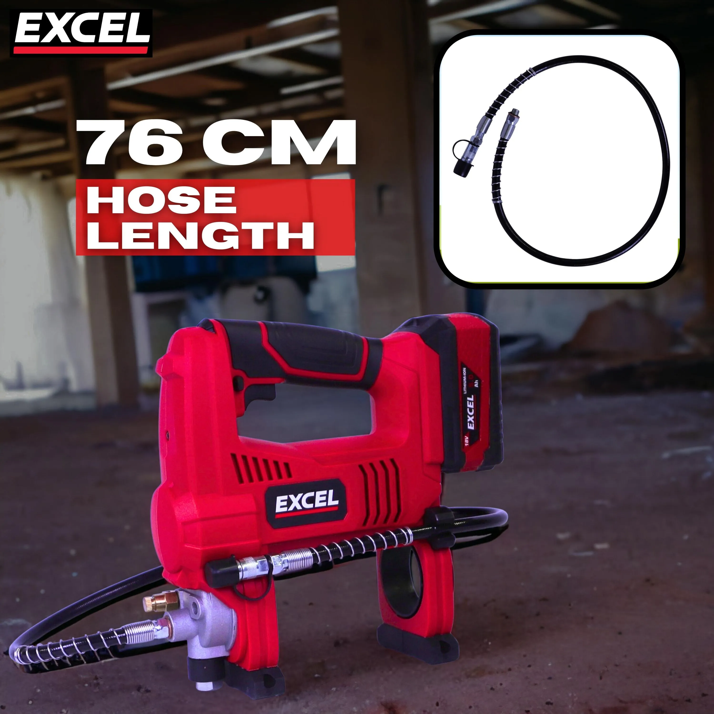 Excel 18V Cordless Grease Gun with 1 x 4.0Ah Battery Charger & Bag
