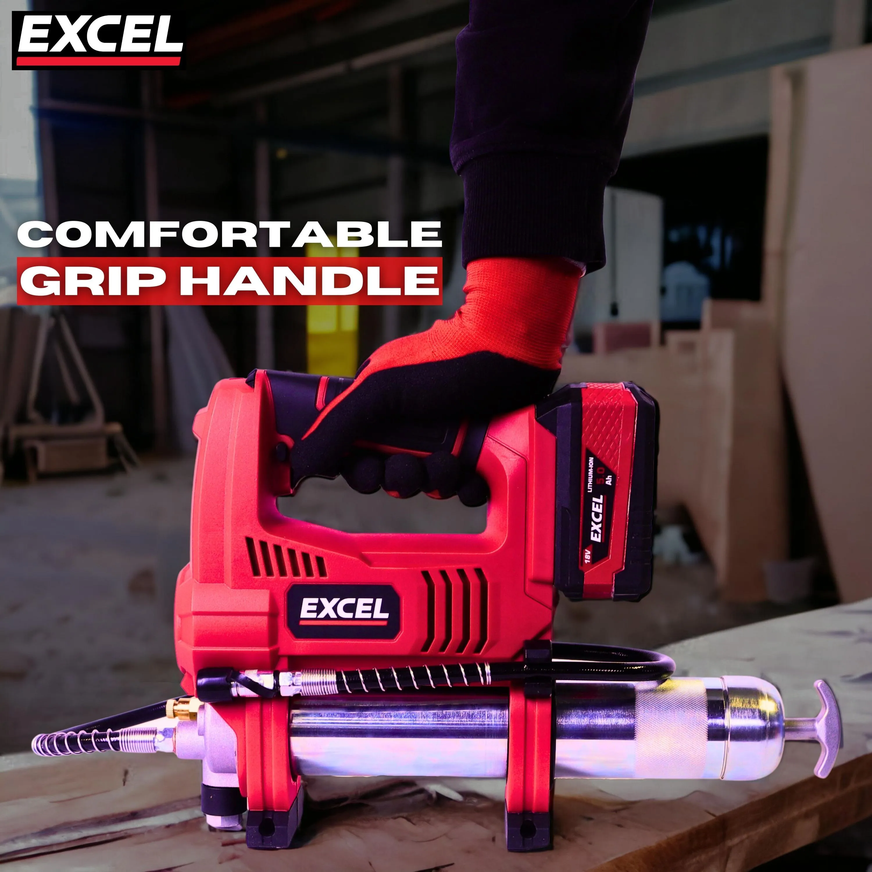 Excel 18V Cordless Grease Gun with 1 x 4.0Ah Battery Charger & Bag
