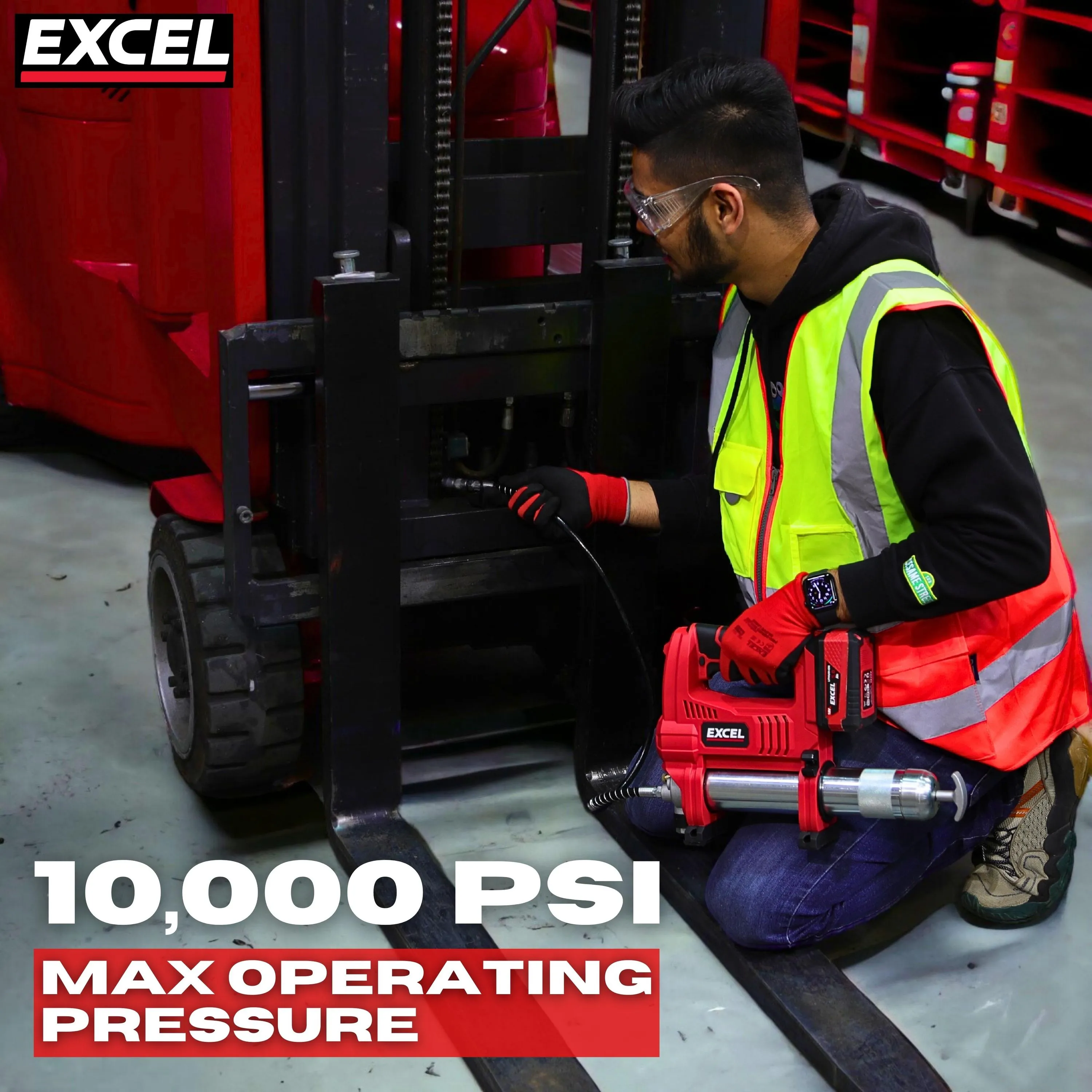 Excel 18V Cordless Grease Gun with 1 x 4.0Ah Battery Charger & Bag