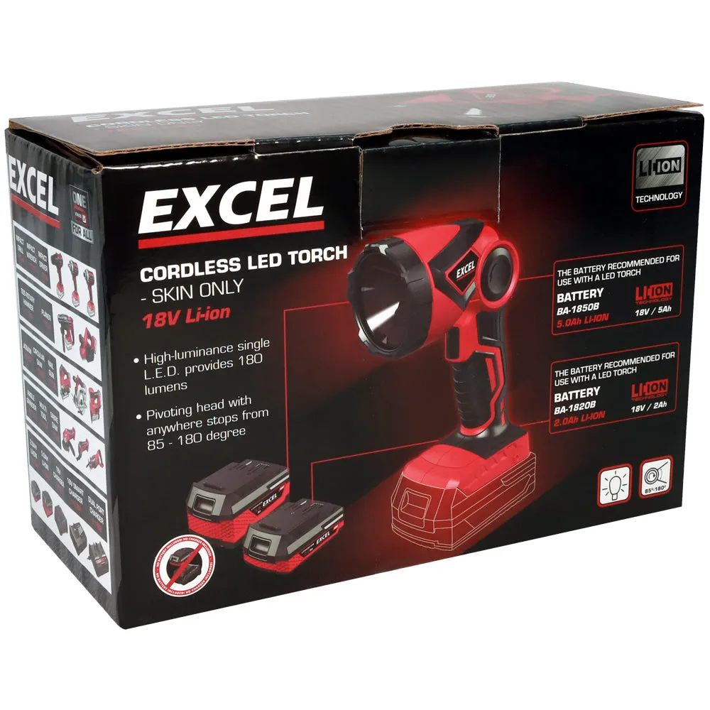 Excel 18V Cordless LED Flashlight Torch (Battery & Charger Not Included)