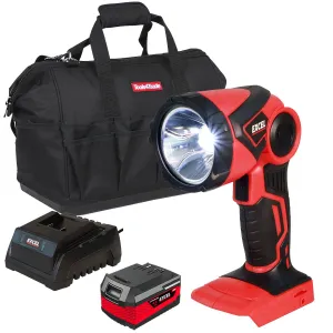 Excel 18V Cordless LED Flashlight Torch with 1 x 4.0Ah Battery Charger & 18 Bag