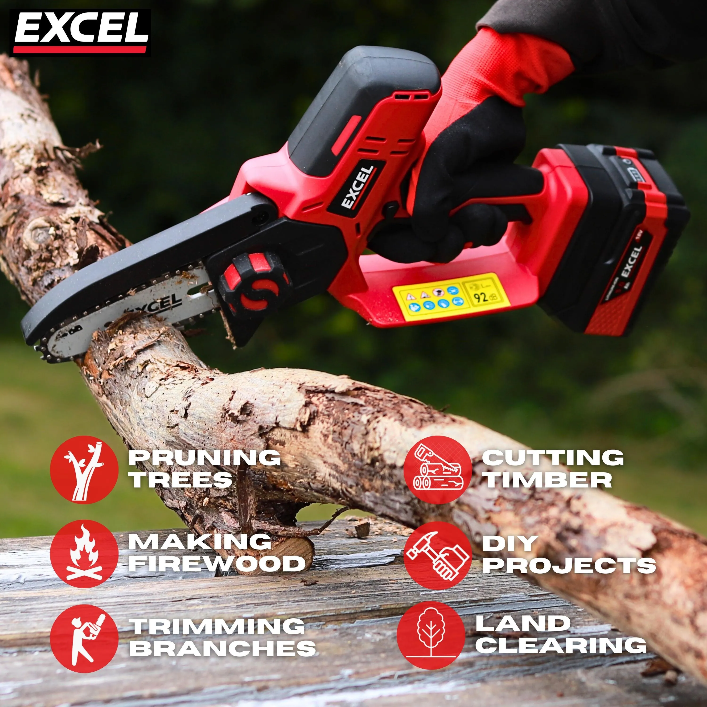 Excel 18V Cordless Mini Chain Saw Body Only (Battery & Charger Not Included)