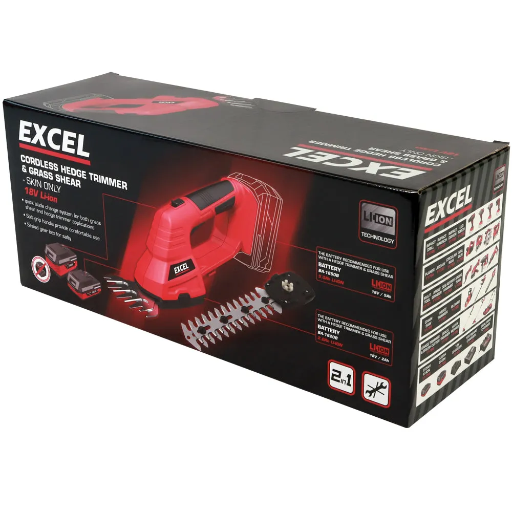 Excel 18V Hedge Trimmer & Grass Shear with 1 x 2.0Ah Battery   Fast Charger EXL5203