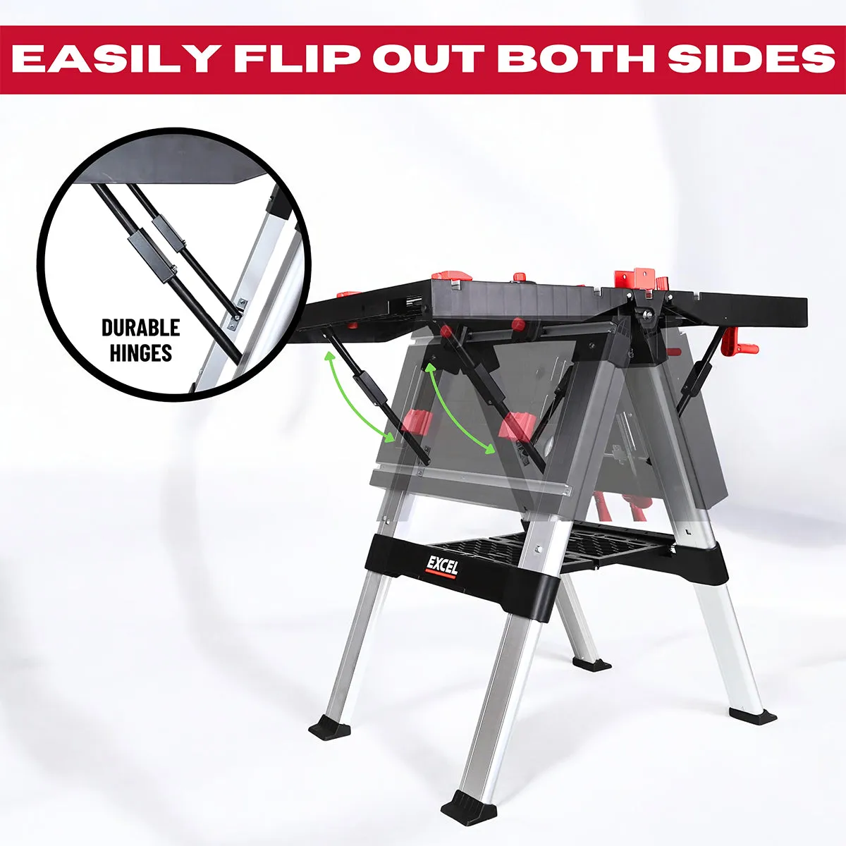 Excel Portable Workbench. Folding Work Table & Sawhorse with Adjustable Height Twin Pack