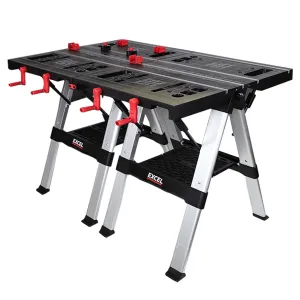 Excel Portable Workbench. Folding Work Table & Sawhorse with Adjustable Height Twin Pack