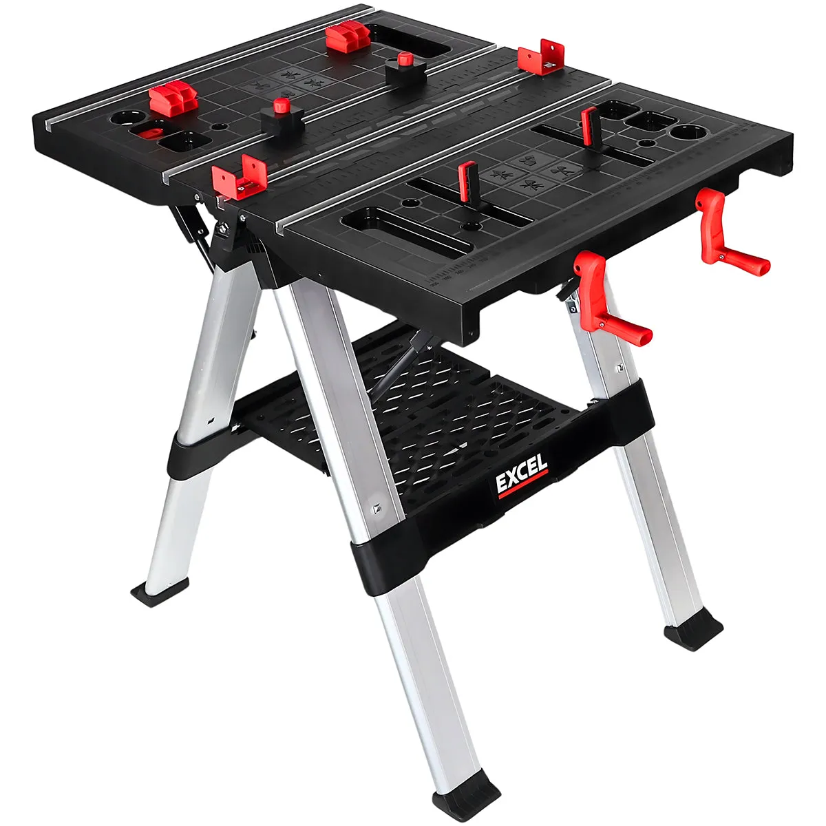 Excel Portable Workbench. Folding Work Table & Sawhorse with Adjustable Height Twin Pack