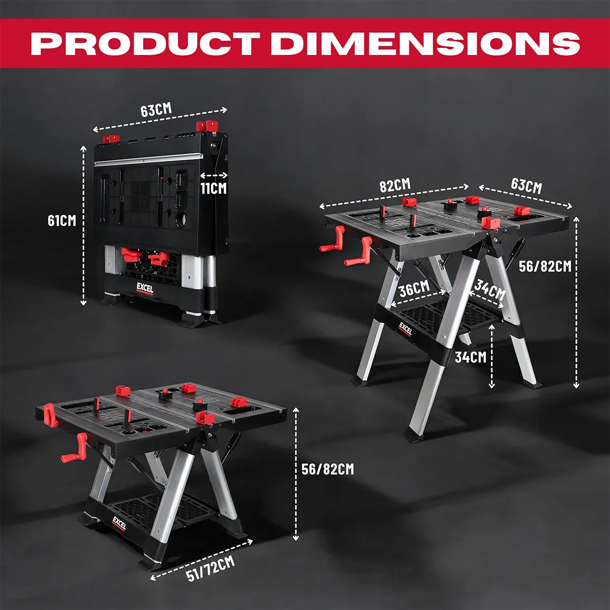 Excel Portable Workbench. Folding Work Table & Sawhorse with Adjustable Height Twin Pack