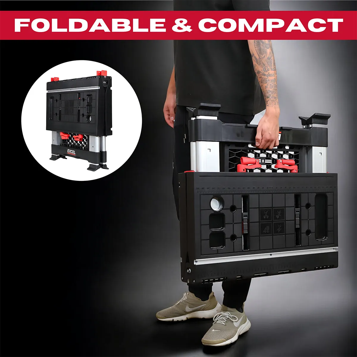 Excel Portable Workbench. Folding Work Table & Sawhorse with Adjustable Height Twin Pack