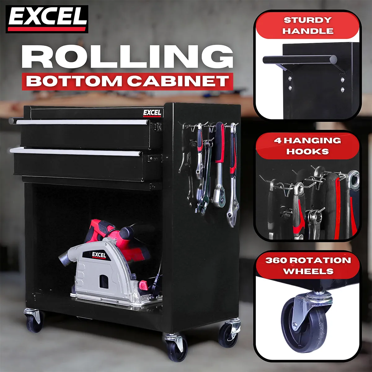 Excel Roller Tool Chest Cabinet 8 Drawers Storage Toolbox Black