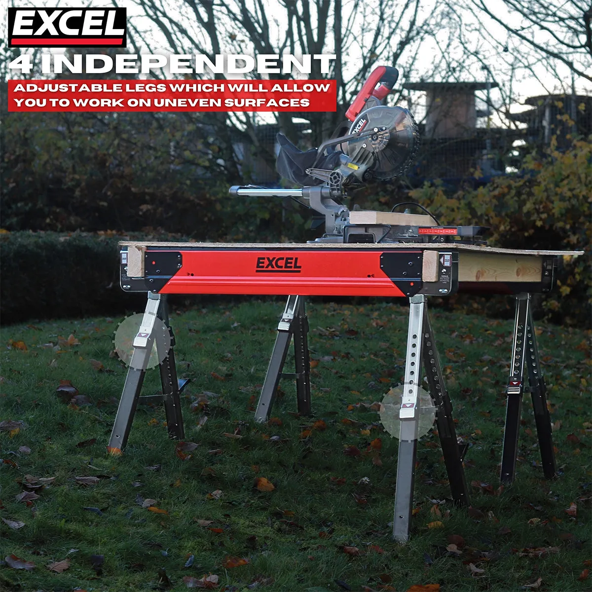 Excel Steel Sawhorse Heavy Duty Adjustable Legs Twin Pack 1178Kg Capacity
