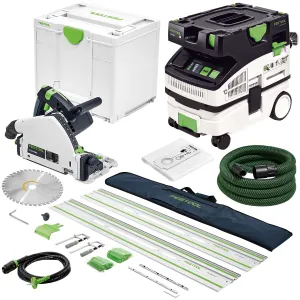 Festool TS 55 FEBQ-Plus 230V GB Plunge-Cut Saw - 576706 With Guide Rail Kit Set 577932 & Dust Extractor 574843