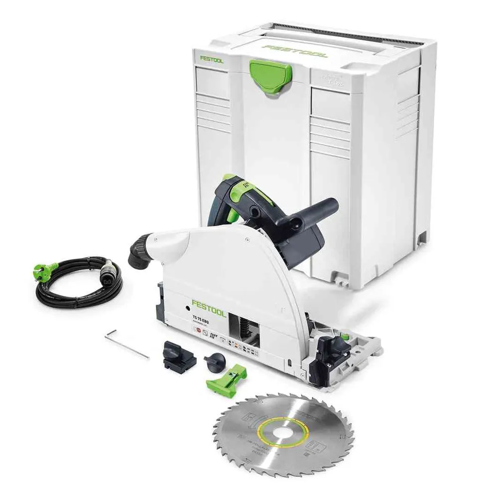 Festool TS 75 EBQ-Plus 230V GB Circular Plunge Cut Saw - 576114 With Guide Rail Kit Set 577932