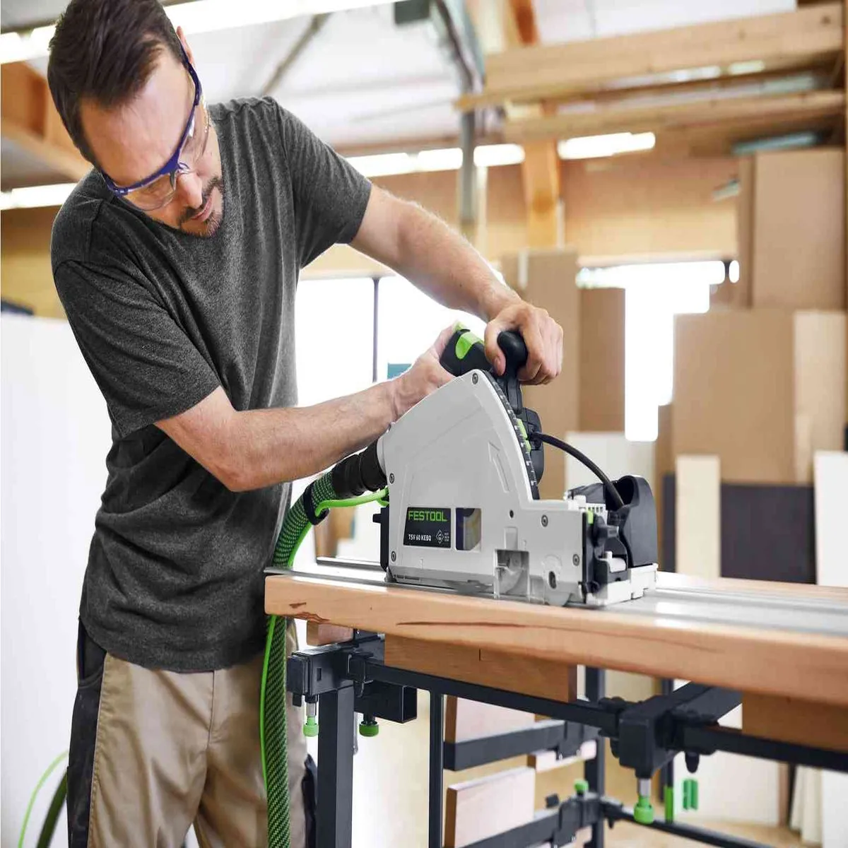 Festool TSV 60 KEB-Plus 110V GB Plunge-Cut Saw - 576734 With 2 x Guide Rail. Connector. Clamp & Bag