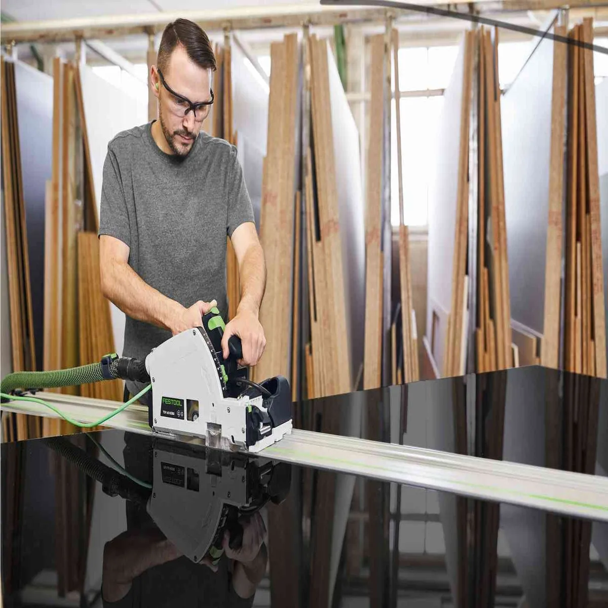 Festool TSV 60 KEB-Plus 110V GB Plunge-Cut Saw - 576734 With 2 x Guide Rail. Connector. Clamp & Bag